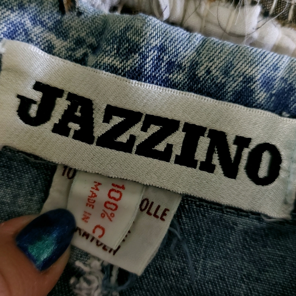 Vintage 80s Jazzino Acid Wash Butterfly Beaded Studded Collar Denim Jean Jacket - Picture 14 of 15